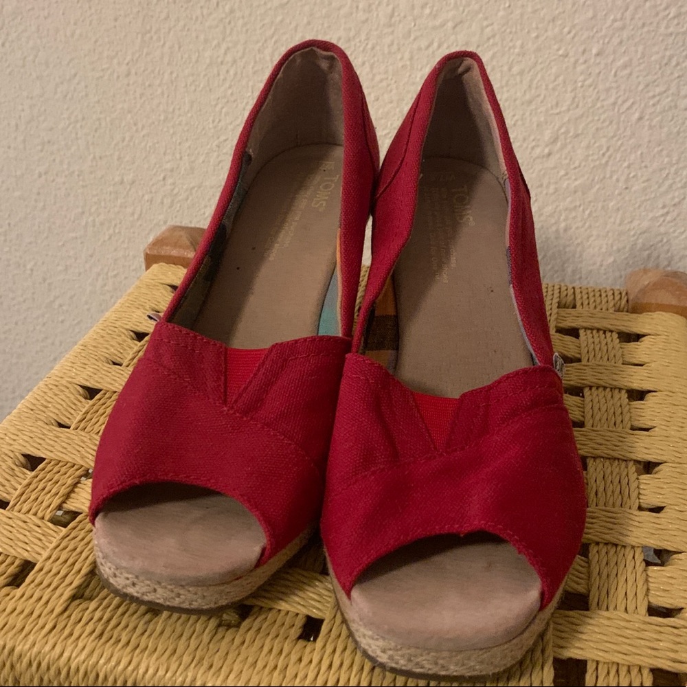 Toms Red Peep Toe Wedge